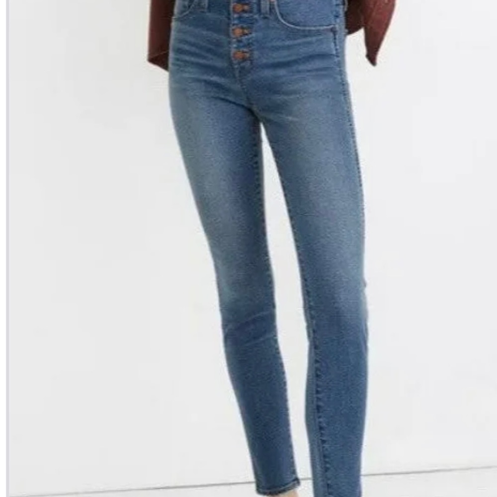 NWT Madewell 10” High Rise Skinny Jeans Dewitt Wash Button Front Edition 24P